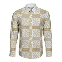 Beige Ngatu Pattern Malo e Lelei Tonga Long Sleeve Button Shirt
