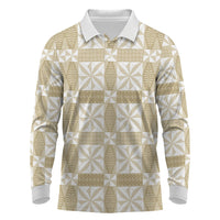 Beige Ngatu Pattern Malo e Lelei Tonga Long Sleeve Polo Shirt