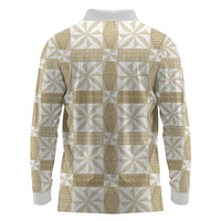 Beige Ngatu Pattern Malo e Lelei Tonga Long Sleeve Polo Shirt