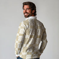 Beige Ngatu Pattern Malo e Lelei Tonga Long Sleeve Polo Shirt
