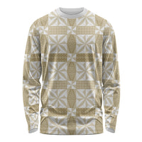Beige Ngatu Pattern Malo e Lelei Tonga Long Sleeve Shirt