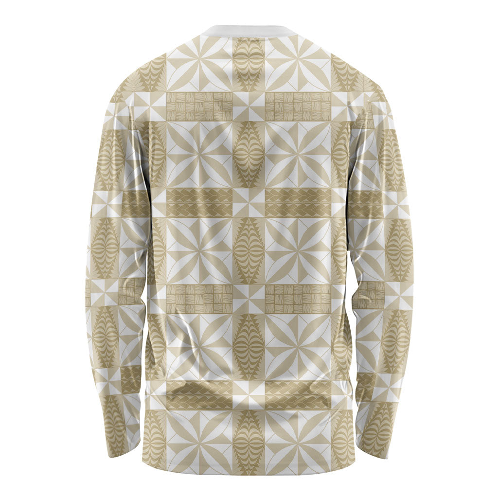 Beige Ngatu Pattern Malo e Lelei Tonga Long Sleeve Shirt