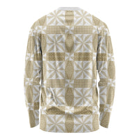 Beige Ngatu Pattern Malo e Lelei Tonga Long Sleeve Shirt