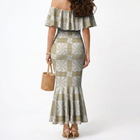 Beige Ngatu Pattern Malo e Lelei Tonga Mermaid Dress