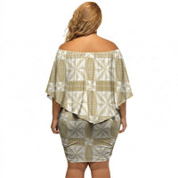 Beige Ngatu Pattern Malo e Lelei Tonga Off Shoulder Short Dress