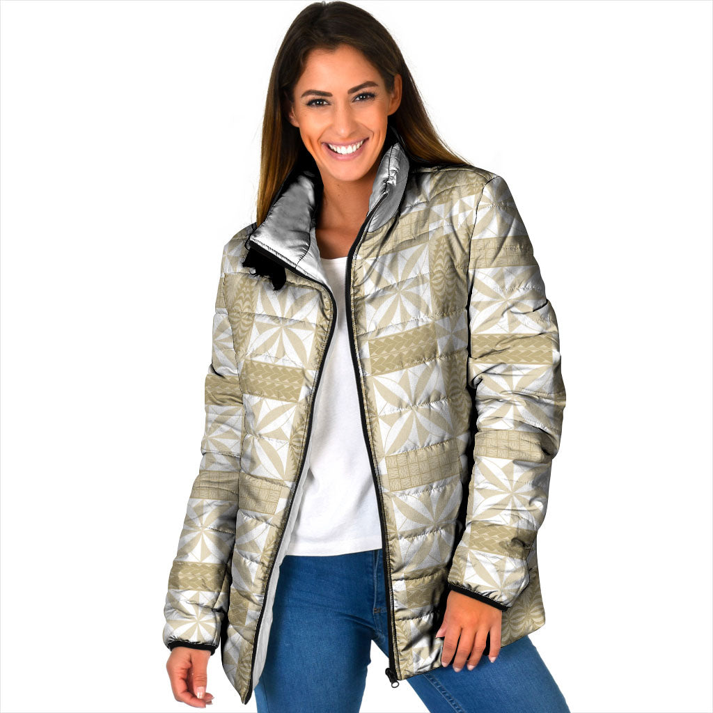 Beige Ngatu Pattern Malo e Lelei Tonga Padded Jacket