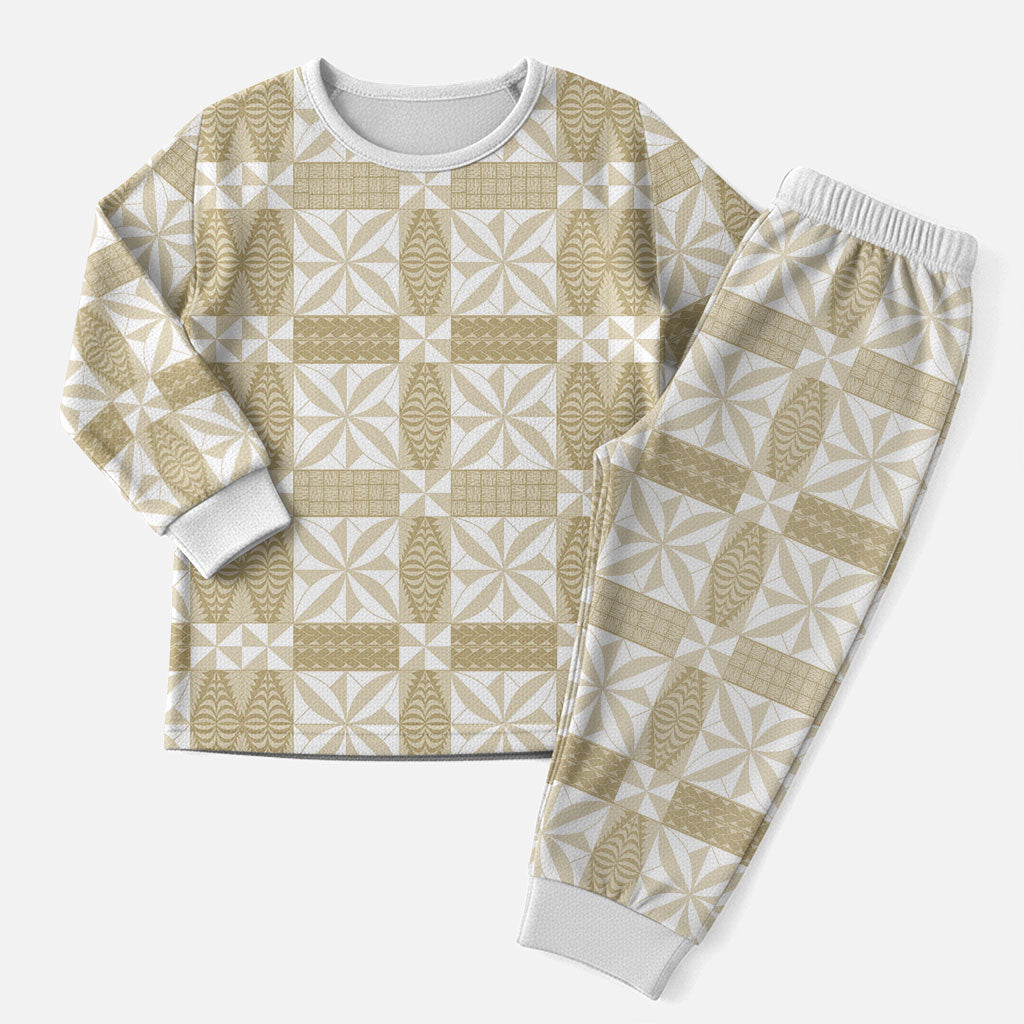 Beige Ngatu Pattern Malo e Lelei Tonga Christmas Pajama Set