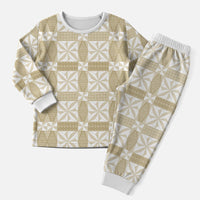 Beige Ngatu Pattern Malo e Lelei Tonga Christmas Pajama Set
