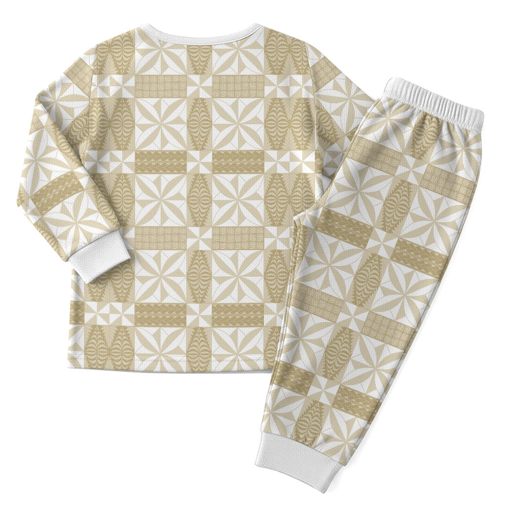 Beige Ngatu Pattern Malo e Lelei Tonga Christmas Pajama Set