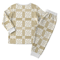 Beige Ngatu Pattern Malo e Lelei Tonga Christmas Pajama Set