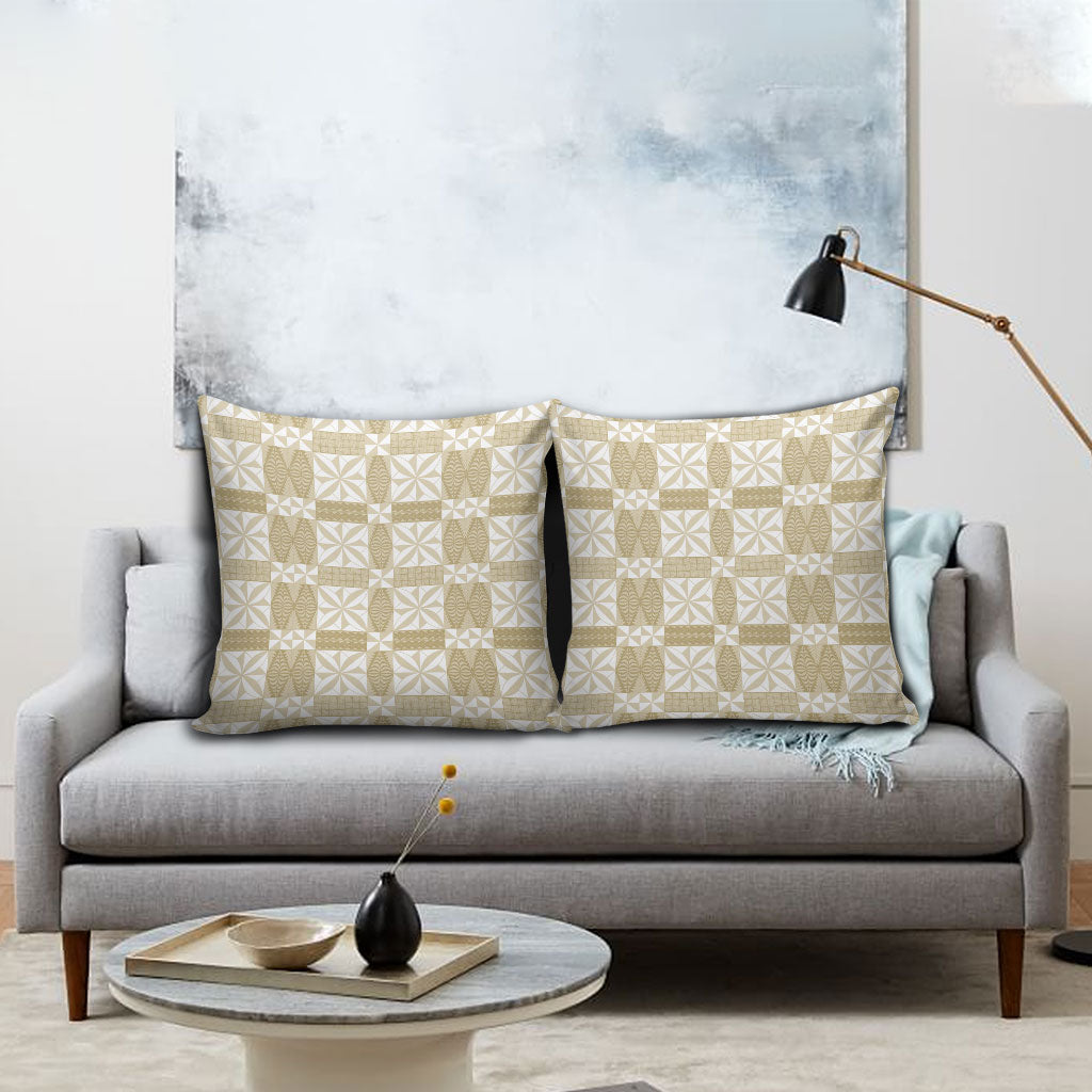 Beige Ngatu Pattern Malo e Lelei Tonga Pillow Cover
