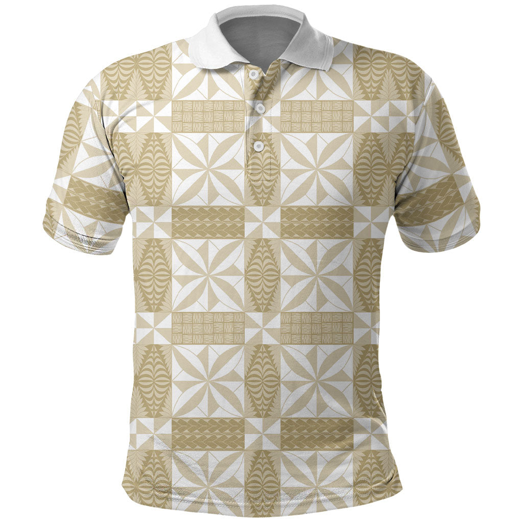 Beige Ngatu Pattern Malo e Lelei Tonga Polo Shirt