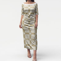 Beige Ngatu Pattern Malo e Lelei Tonga Puletasi