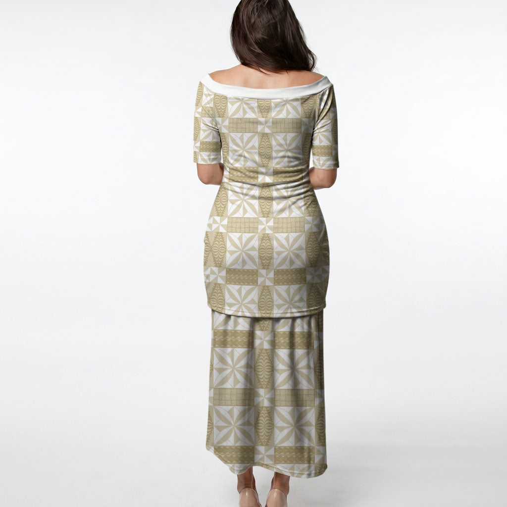 Beige Ngatu Pattern Malo e Lelei Tonga Puletasi