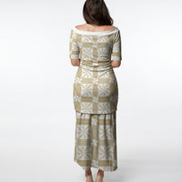 Beige Ngatu Pattern Malo e Lelei Tonga Puletasi