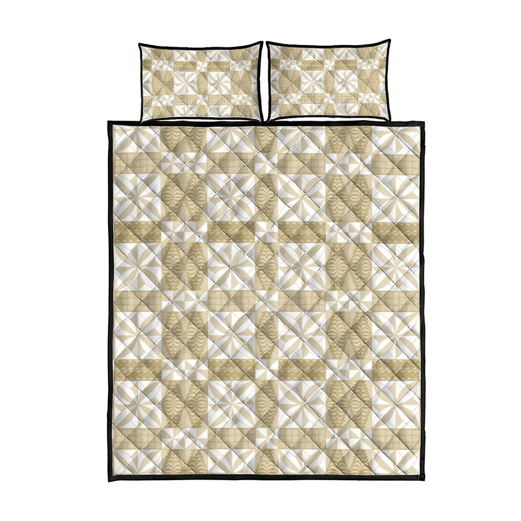 Beige Ngatu Pattern Malo e Lelei Tonga Quilt Bed Set