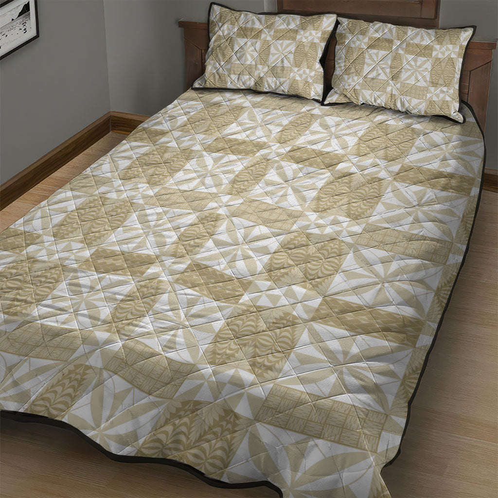 Beige Ngatu Pattern Malo e Lelei Tonga Quilt Bed Set