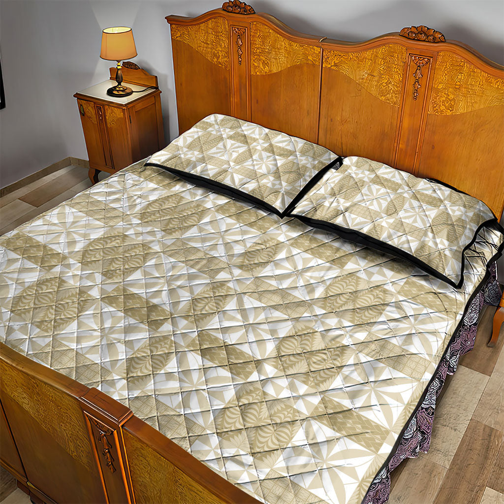 Beige Ngatu Pattern Malo e Lelei Tonga Quilt Bed Set