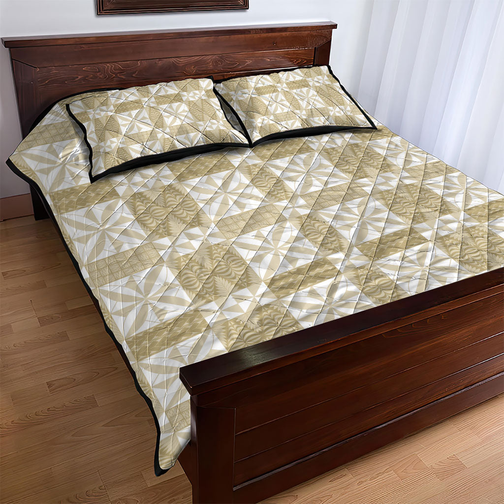 Beige Ngatu Pattern Malo e Lelei Tonga Quilt Bed Set