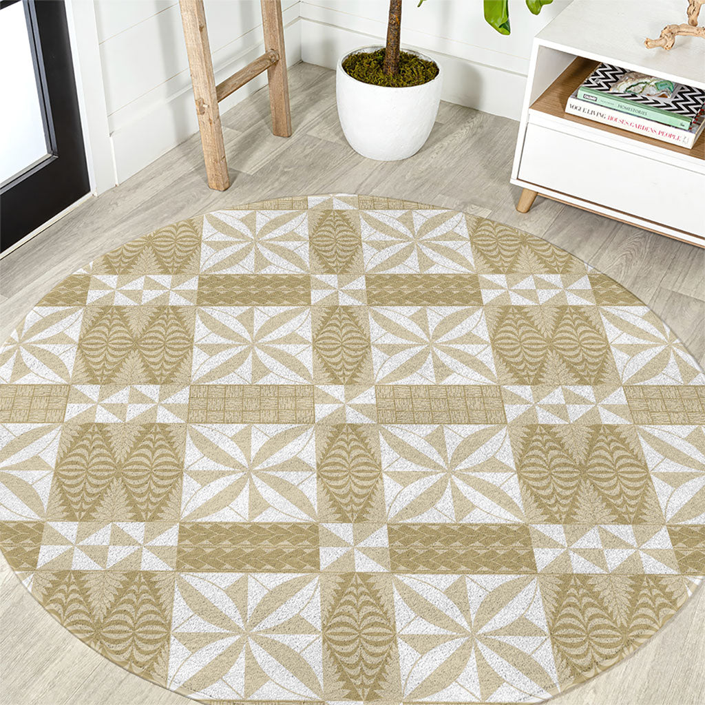 Beige Ngatu Pattern Malo e Lelei Tonga Round Carpet