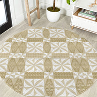 Beige Ngatu Pattern Malo e Lelei Tonga Round Carpet