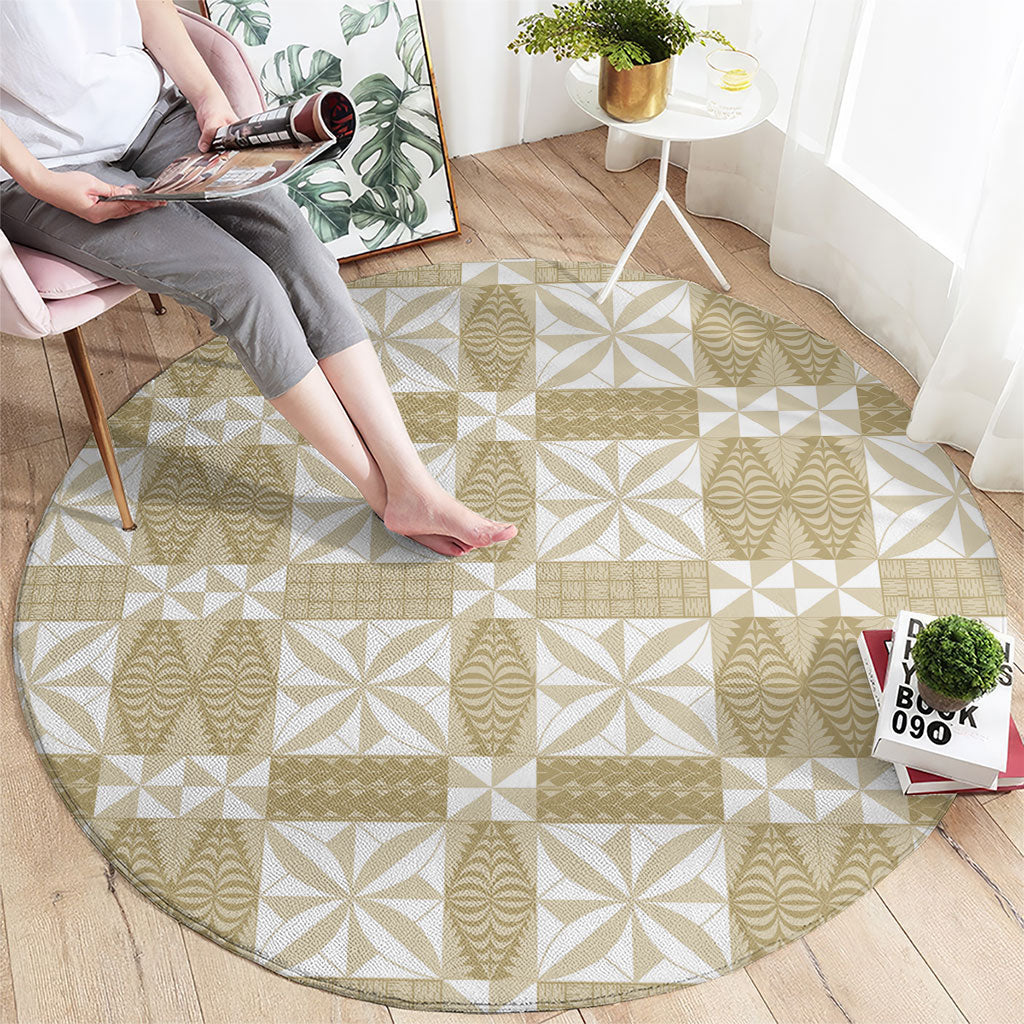 Beige Ngatu Pattern Malo e Lelei Tonga Round Carpet