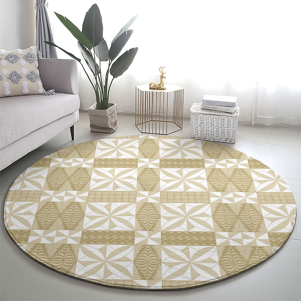 Beige Ngatu Pattern Malo e Lelei Tonga Round Carpet