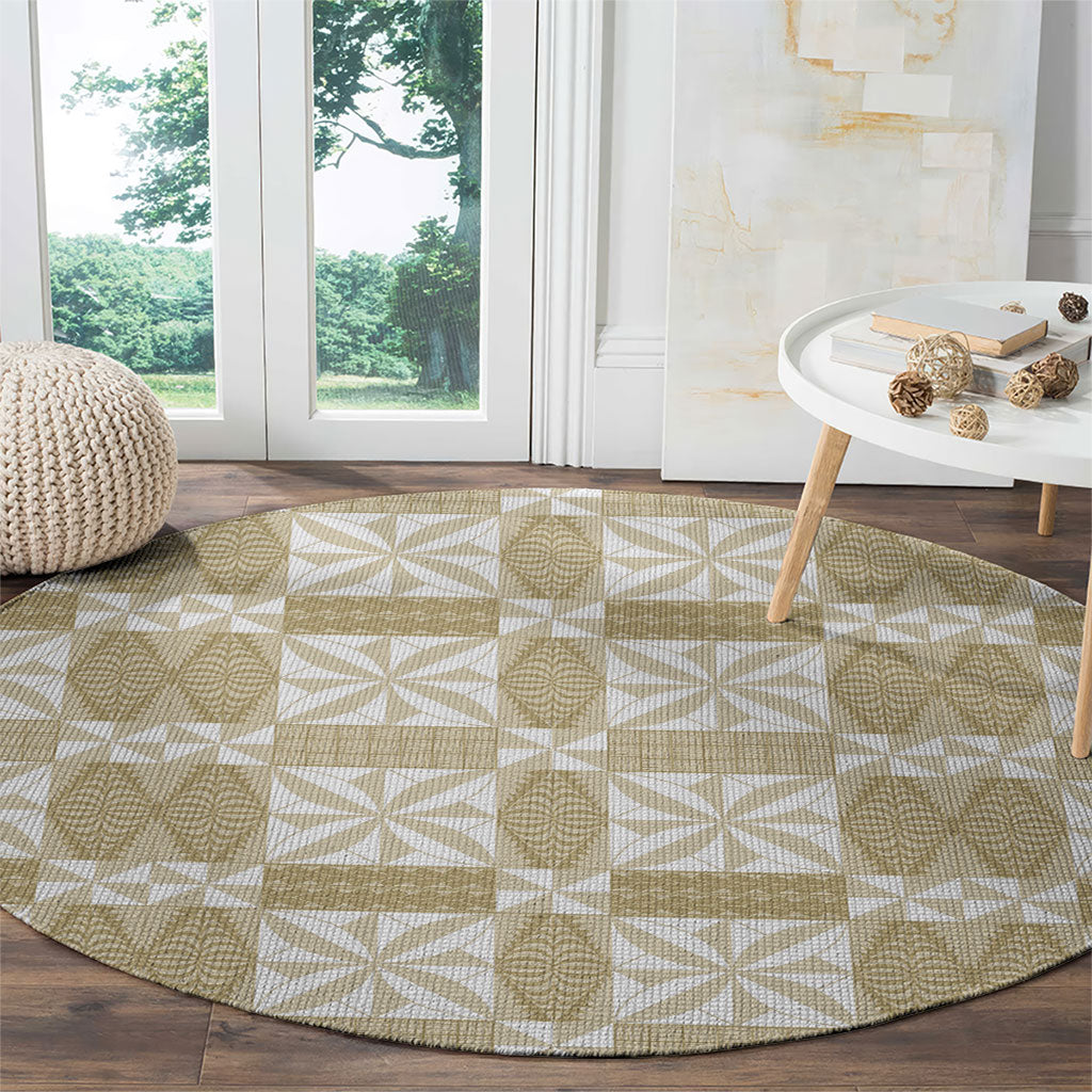 Beige Ngatu Pattern Malo e Lelei Tonga Round Carpet