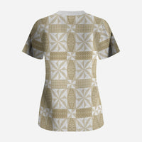 Beige Ngatu Pattern Malo e Lelei Tonga Scrub Top