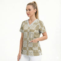 Beige Ngatu Pattern Malo e Lelei Tonga Scrub Top