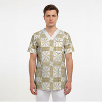 Beige Ngatu Pattern Malo e Lelei Tonga Scrub Top