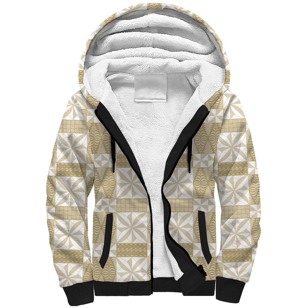 Beige Ngatu Pattern Malo e Lelei Tonga Sherpa Hoodie