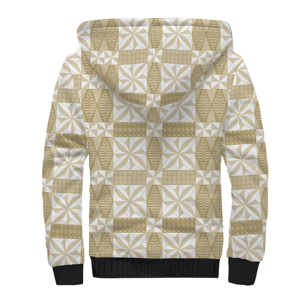 Beige Ngatu Pattern Malo e Lelei Tonga Sherpa Hoodie