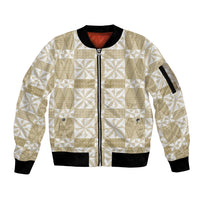 Beige Ngatu Pattern Malo e Lelei Tonga Sleeve Zip Bomber Jacket
