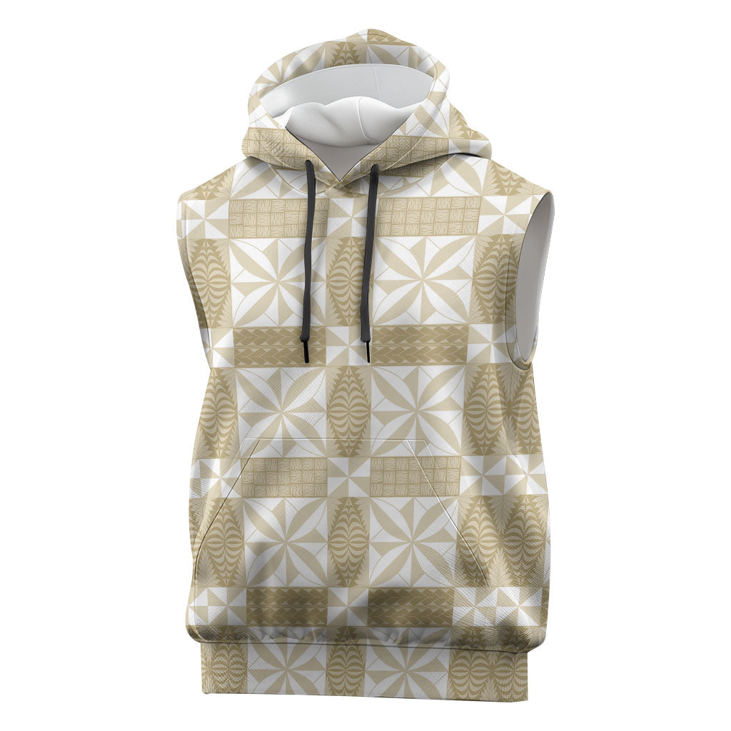 Beige Ngatu Pattern Malo e Lelei Tonga Sleeveless Hoodie