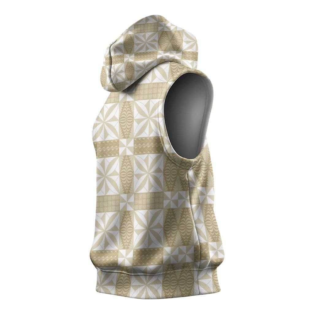 Beige Ngatu Pattern Malo e Lelei Tonga Sleeveless Hoodie