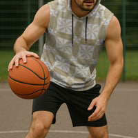 Beige Ngatu Pattern Malo e Lelei Tonga Sleeveless Hoodie