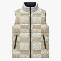 Beige Ngatu Pattern Malo e Lelei Tonga Sleeveless Puffer Jacket