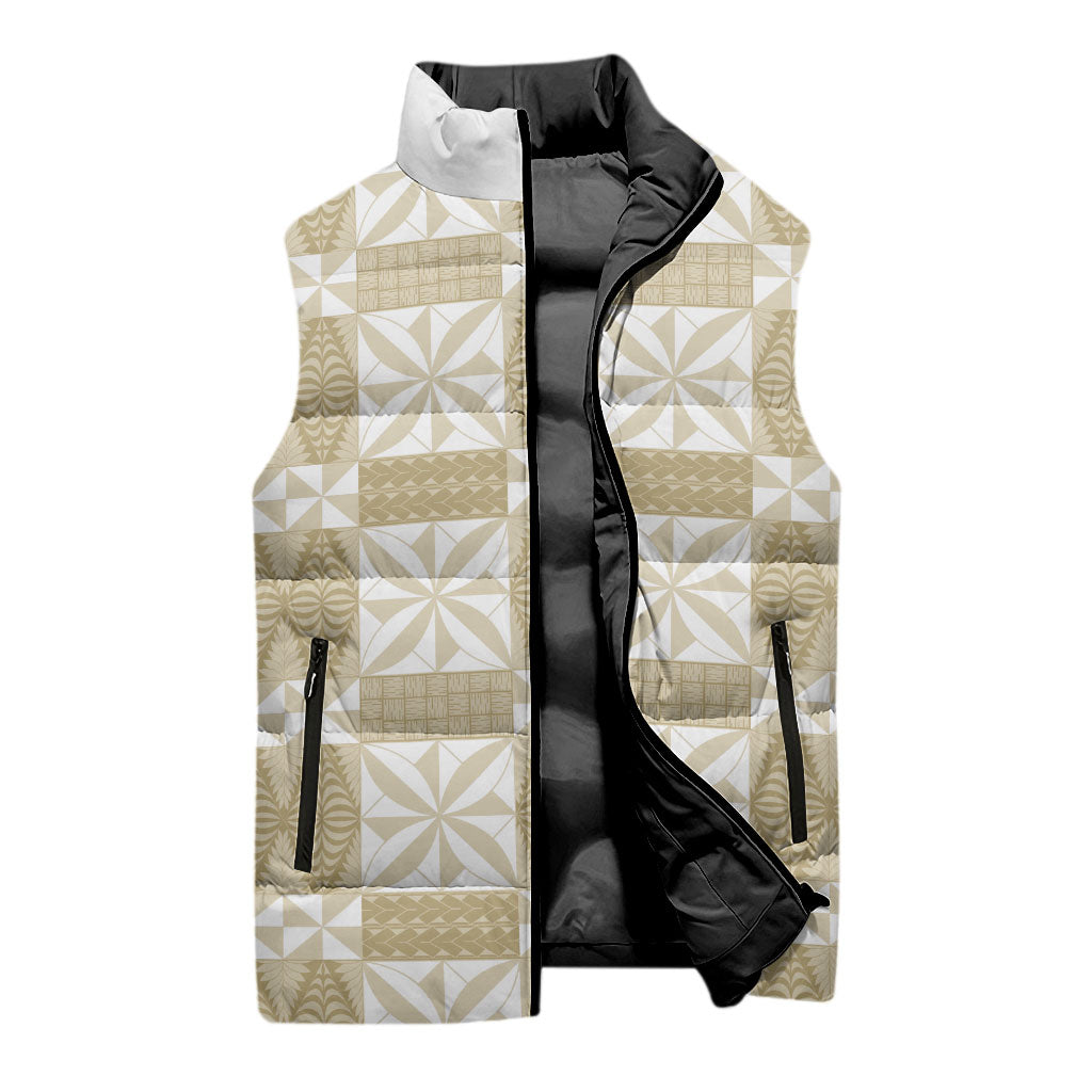 Beige Ngatu Pattern Malo e Lelei Tonga Sleeveless Puffer Jacket