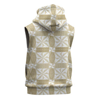 Beige Ngatu Pattern Malo e Lelei Tonga Sleeveless Zip Hoodie