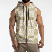 Beige Ngatu Pattern Malo e Lelei Tonga Sleeveless Zip Hoodie