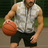 Beige Ngatu Pattern Malo e Lelei Tonga Sleeveless Zip Hoodie
