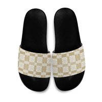 Beige Ngatu Pattern Malo e Lelei Tonga Slide Sandals