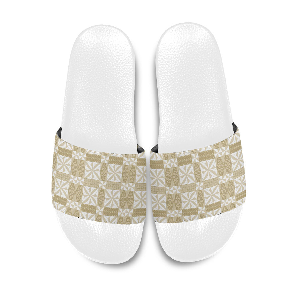 Beige Ngatu Pattern Malo e Lelei Tonga Slide Sandals
