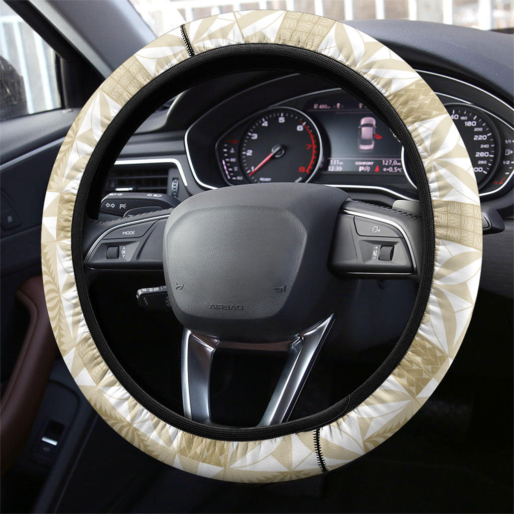 Beige Ngatu Pattern Malo e Lelei Tonga Steering Wheel Cover