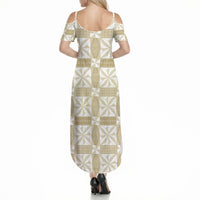 Beige Ngatu Pattern Malo e Lelei Tonga Summer Maxi Dress