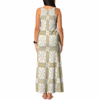 Beige Ngatu Pattern Malo e Lelei Tonga Tank Maxi Dress