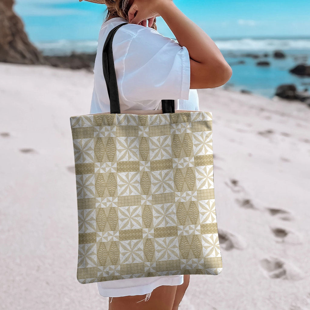 Beige Ngatu Pattern Malo e Lelei Tonga Tote Bag