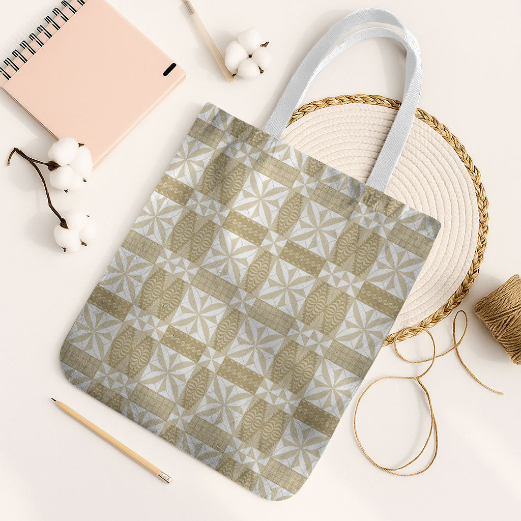 Beige Ngatu Pattern Malo e Lelei Tonga Tote Bag