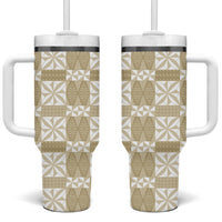 Beige Ngatu Pattern Malo e Lelei Tonga Tumbler With Handle